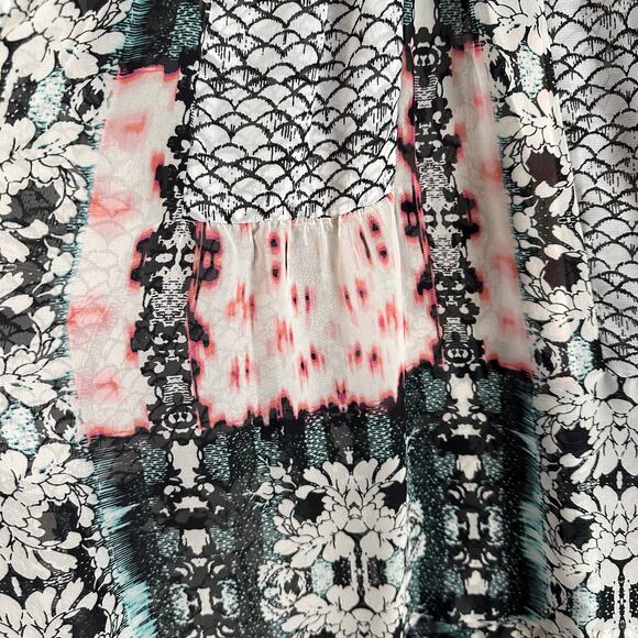 Figueroa & Flower Anthropologie Blouse Size L Mixed Print Sheer Artsy Boho Top - Picture 7 of 15